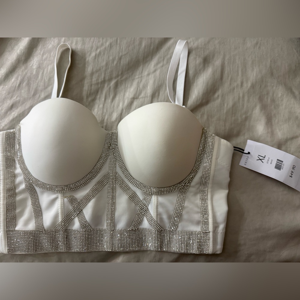 AKIRA White and Silver Embellished Bustier